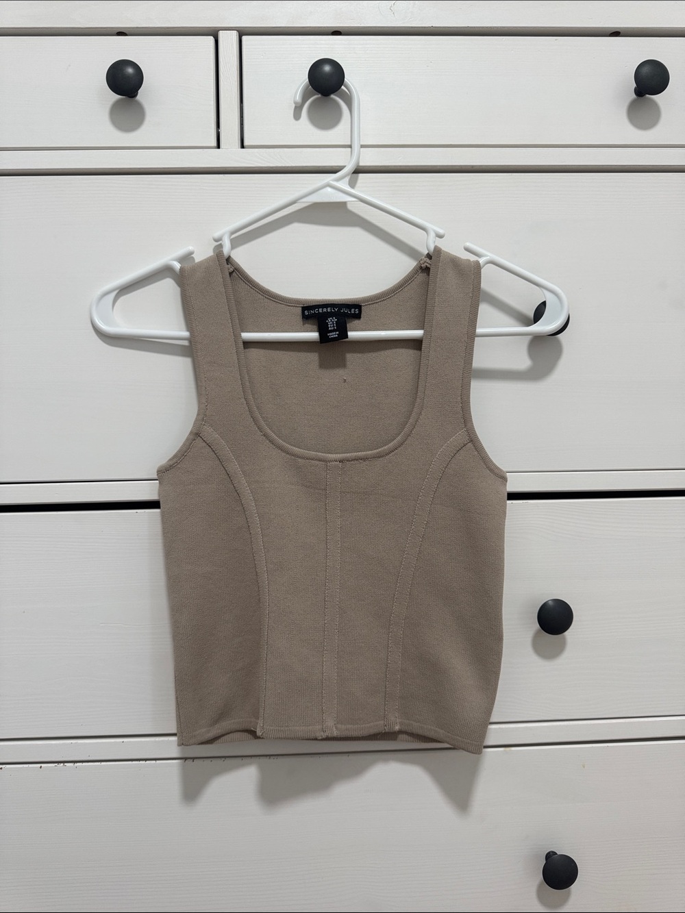 Sincerly Jules Taupe Ribbed Scoop-Neck Tank